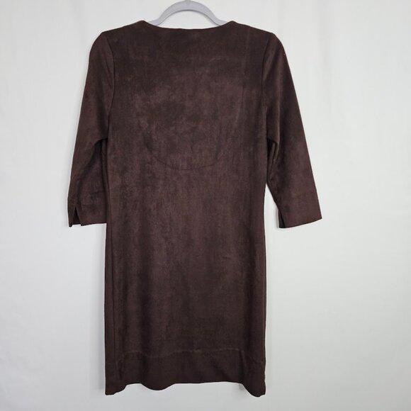 NWT GRETCHEN SCOTT Faux Suede Tunic Dress CHOCOLATE BROWN size XXS 3/4 Sleeve - Picture 8 of 8